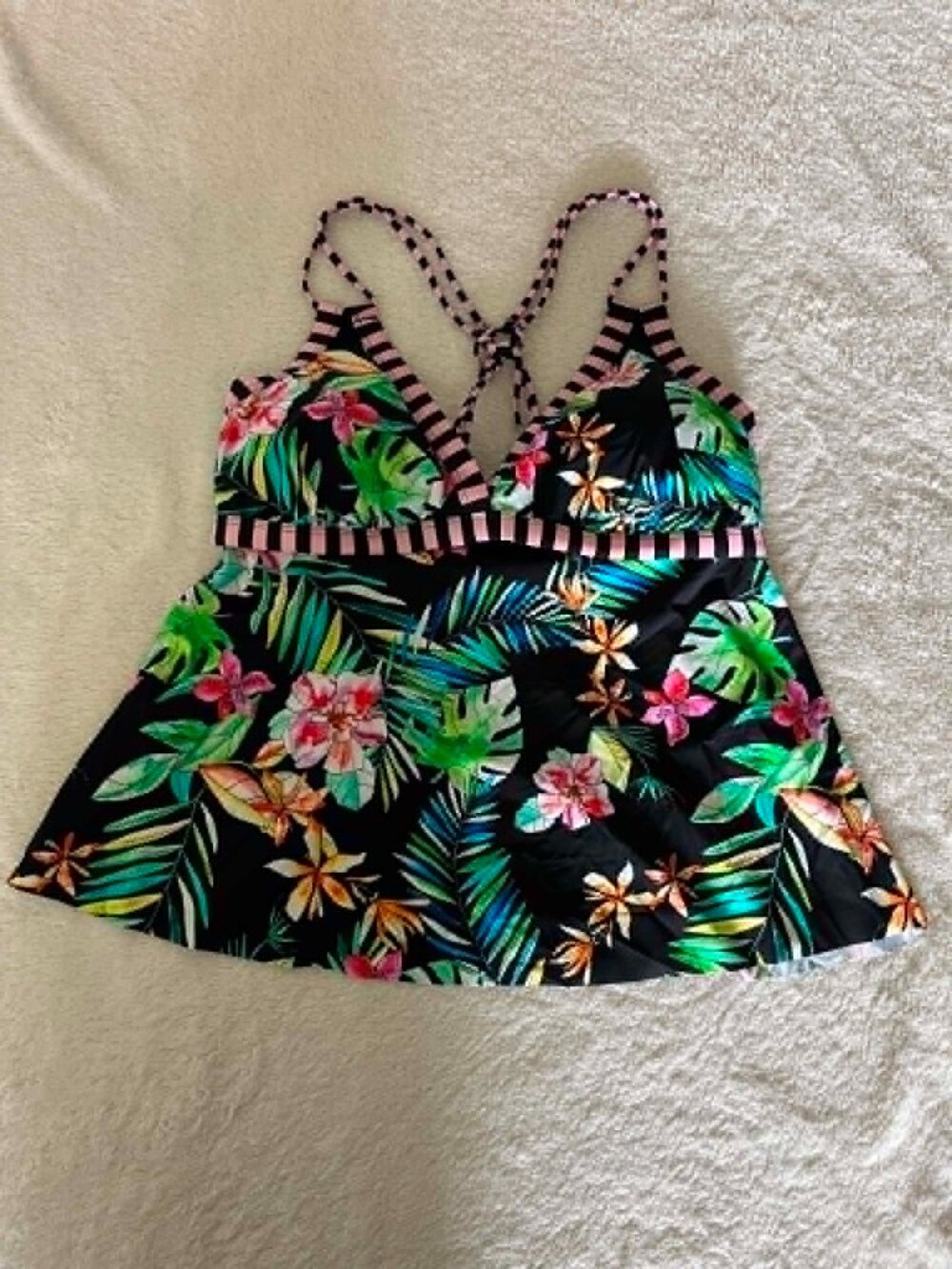 NWT Swimsuit for all loop strap tropical tankini top floral print size 14